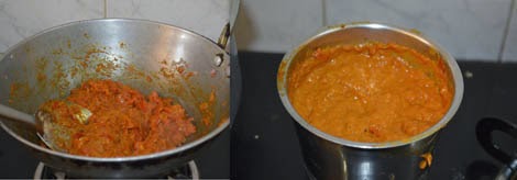 preparing onion tomato paste