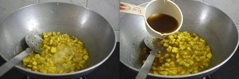 cooking Senai Kizhangu in tamarind water