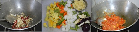 preparing mixed veg kootu