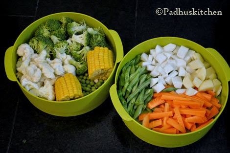 vegetables kept ready for steaming