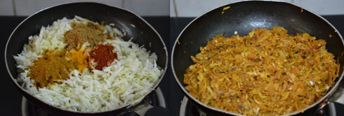 preparation of stuffing for cabbage paratha 
