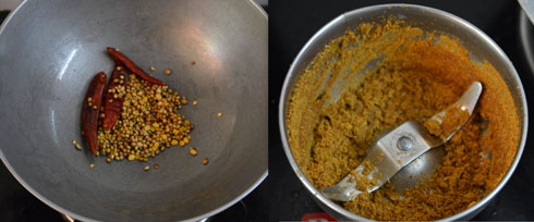 preparing vegetable curry podi 