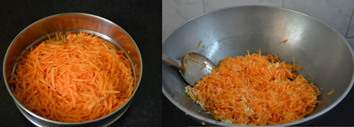 sauteing grated carrots 