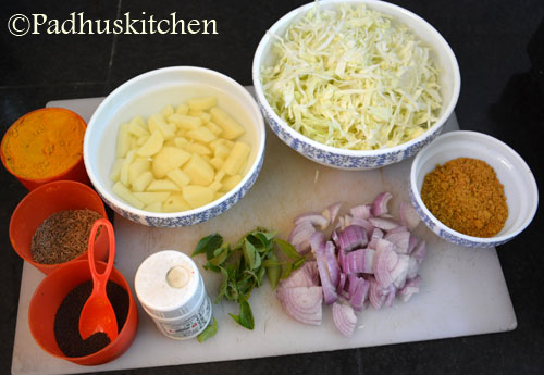 Ingredients for cabbage aloo curry
