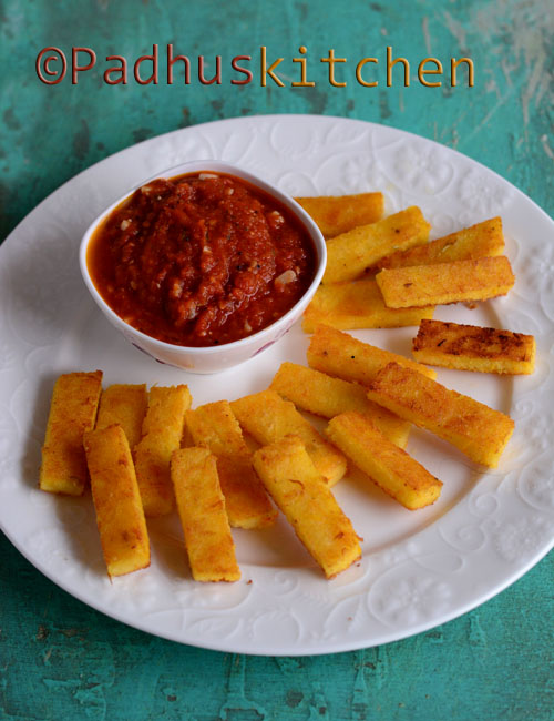 Polenta Fingers-Polenta Sticks-Polenta Fries Recipe - Padhuskitchen