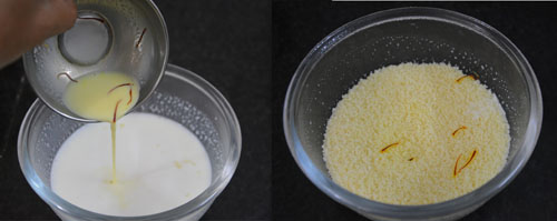 Adding saffron flavored milk to couscous 